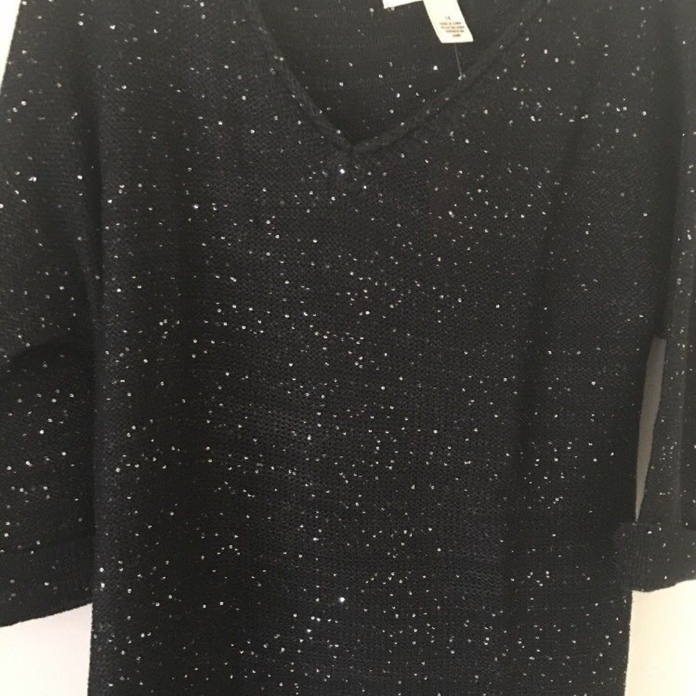 DKNY JEANS SWEATER WOMENS TOP PLUS 1X BLACK SEQUIN